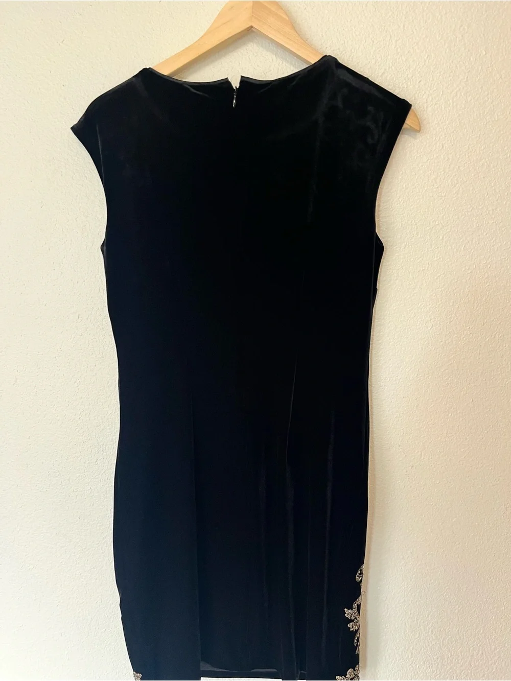 White House Black Market Black Velvet Mini Dress with Gold Appliqué - Picture 4 of 8